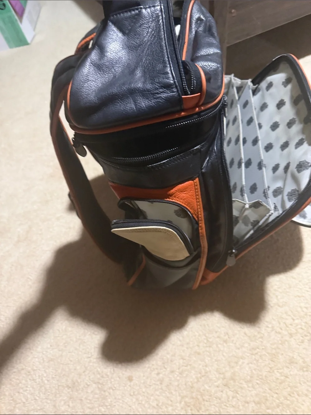 Harley-Davidson Black and Orange Leather Zip Backpack